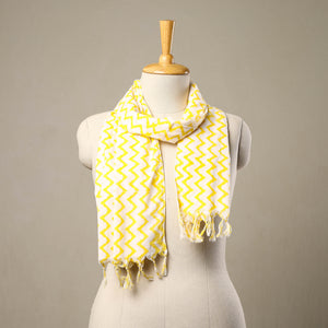 Yellow - Cotton Jaipur Print Stole with Tassels 194