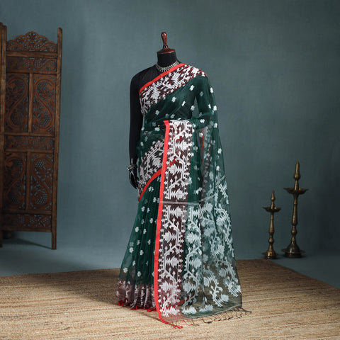Green - Bengal Pure Muslin Handloom Jamdani Saree 28