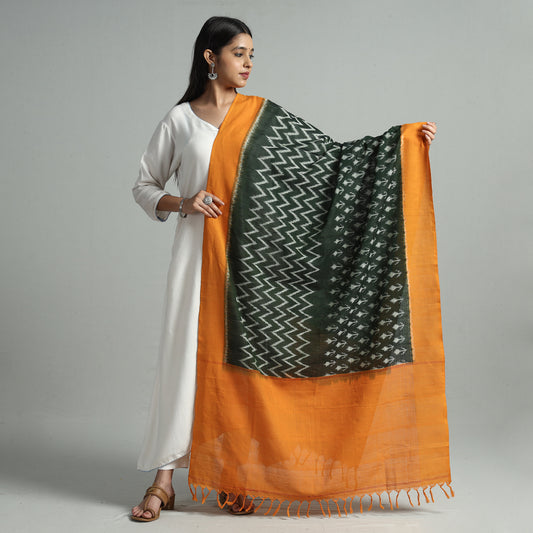 Green - Pochampally Missing Ikat Weave Cotton Handloom Dupatta 45