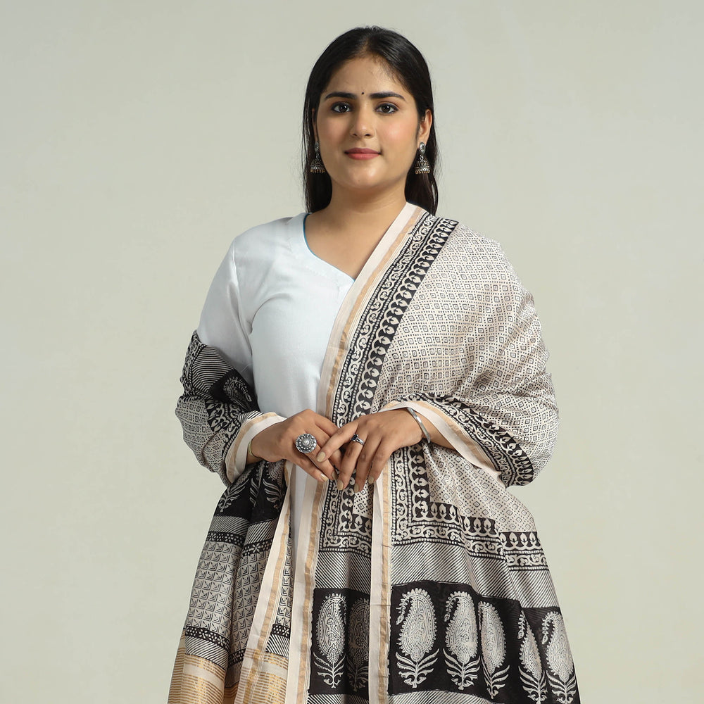 Grey - Traditional Maheshwari Silk Bagh Print Dupatta 23