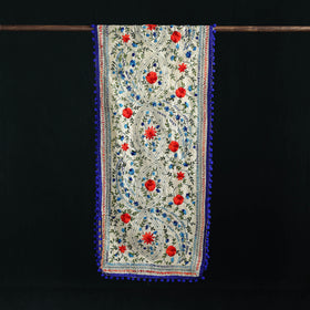 Ranihati Chanderi Silk Hand Embroidered Stole with Pom Pom 204