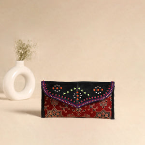 Traditional Kutch Mashru Silk Leather Flap Clutch / Wallet 109