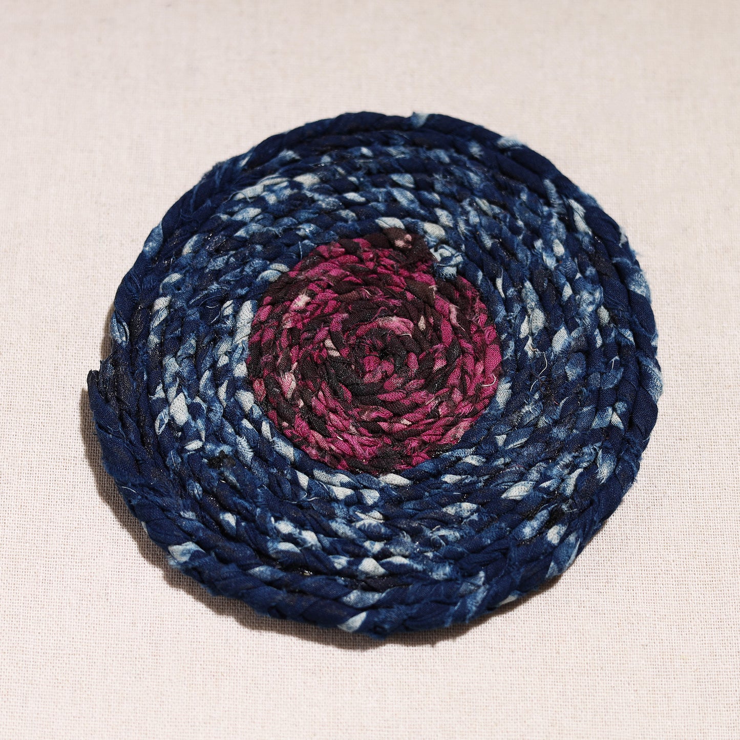 Upcycled Fabric Hand Braided Coaster 07