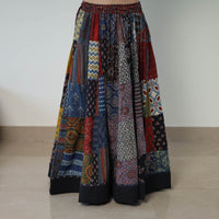 24 Kali Patchwork Block Printed Cotton Ajrakh Skirt 51