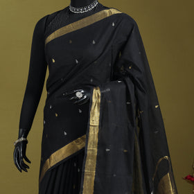 Black - handspun handloom full zari work fine cotton