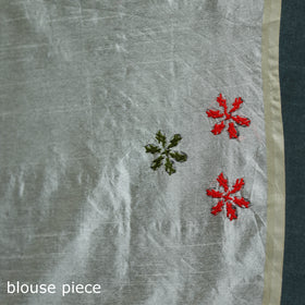 White  - Bengal Hand Embroidery Silk Nakshi Kantha Saree 06