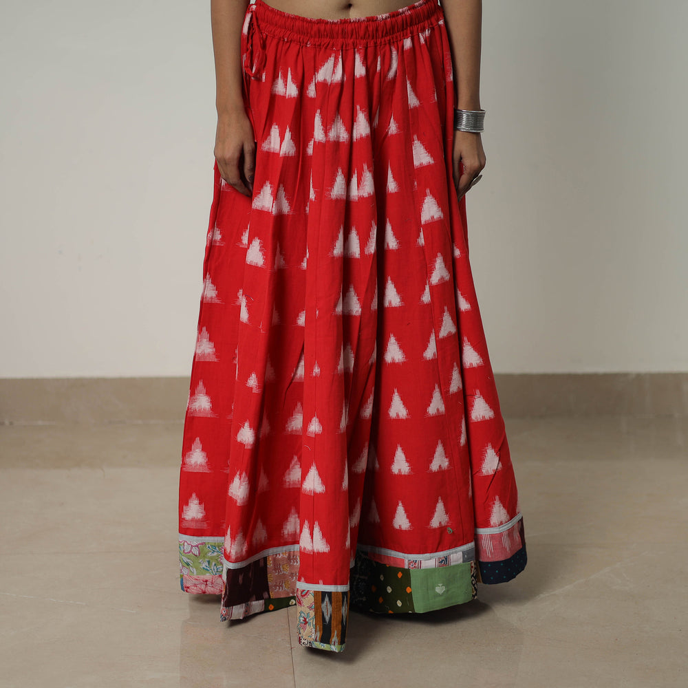 Red - 24 Kali Cotton Pochampally Ikat Skirt with Border 23