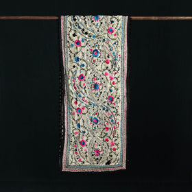 Ranihati Chanderi Silk Hand Embroidered Stole with Pom Pom 202