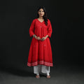 Hand Embroidered Jacquard Cotton A-Line Long Kurta for Women 02