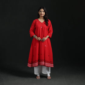 Hand Embroidered Jacquard Cotton A-Line Long Kurta for Women 02