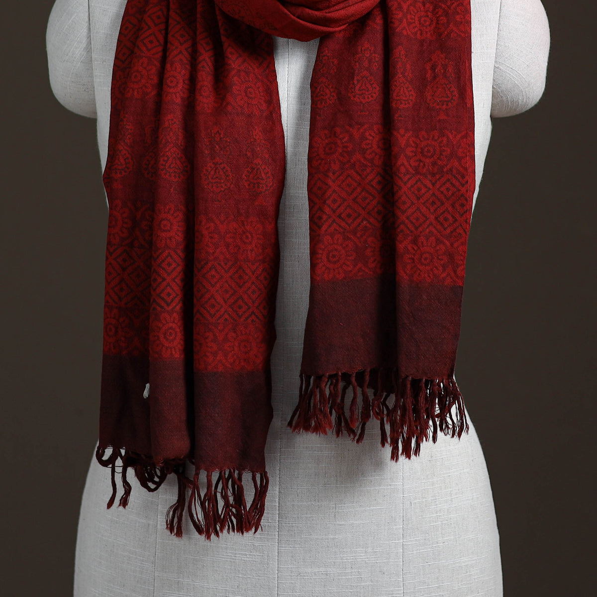 Handwoven Merino Wool Natural Dyed Bagh Hand Block Print Stole 12