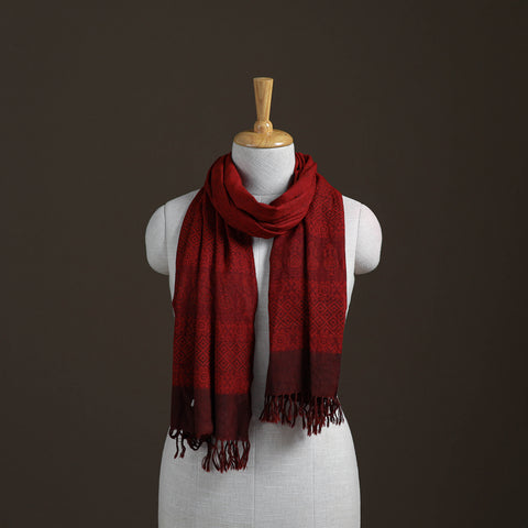 Handwoven Merino Wool Natural Dyed Bagh Hand Block Print Stole 12