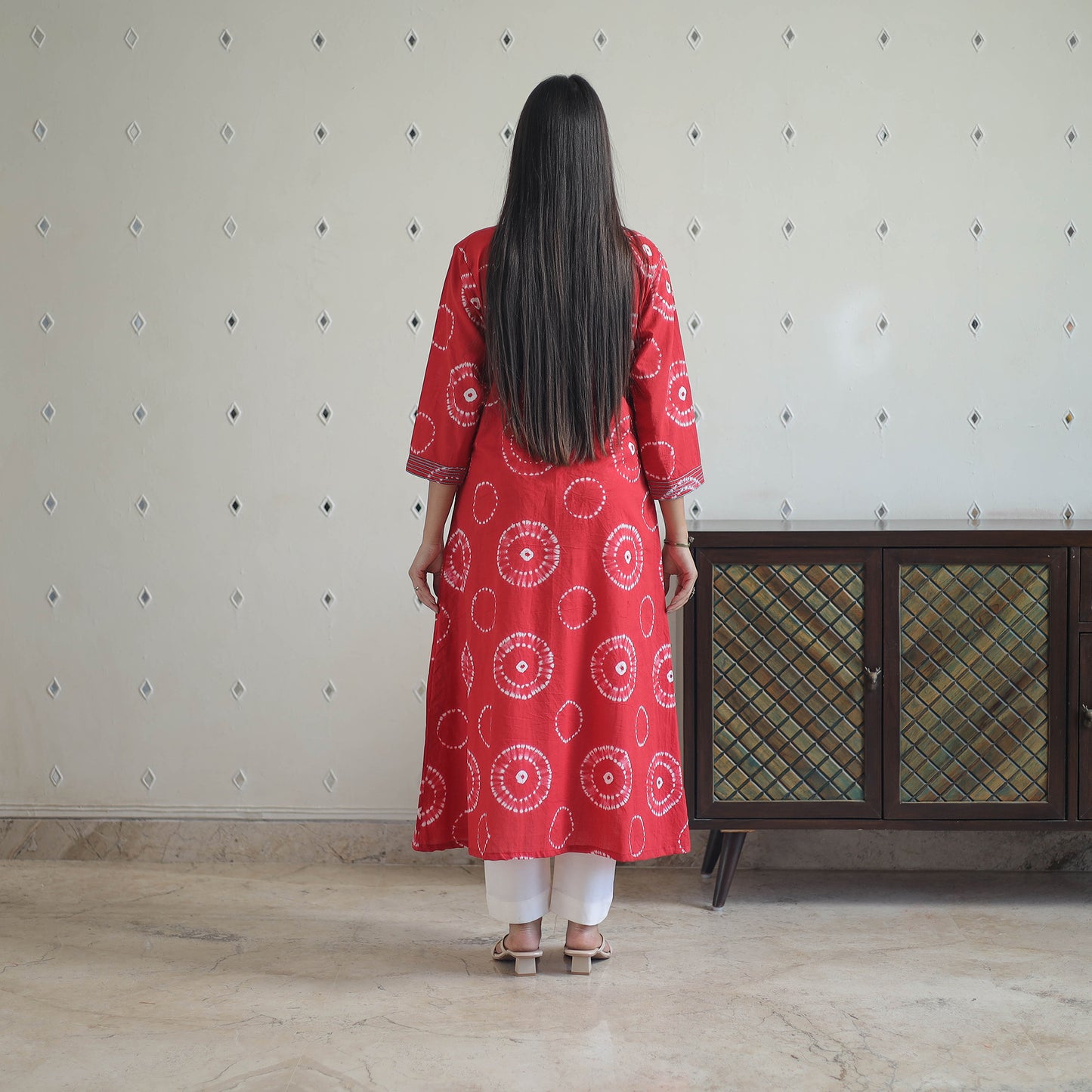 Red - A-Line Tie & Dye Cotton Shibori Kurta 04