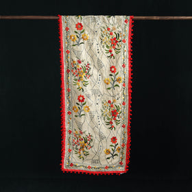 Ranihati Chanderi Silk Hand Embroidered Stole with Pom Pom 200