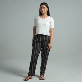 Black - Jacquard Weave Cotton Elasticated Pant 08