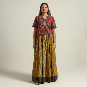 Ajrakh Block Printed 24 Kali Patchwork Cotton Long Skirt 74