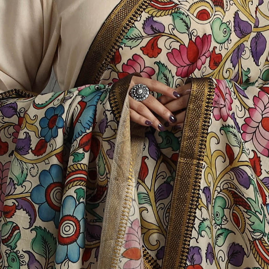 Bangalore Silk Srikalahasti Pen Kalamkari Dupatta 07