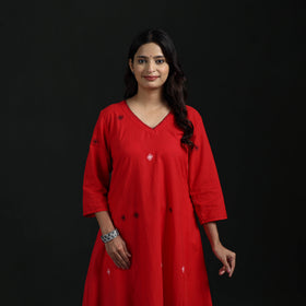 Hand Embroidered Jacquard Cotton A-Line Long Kurta for Women 02