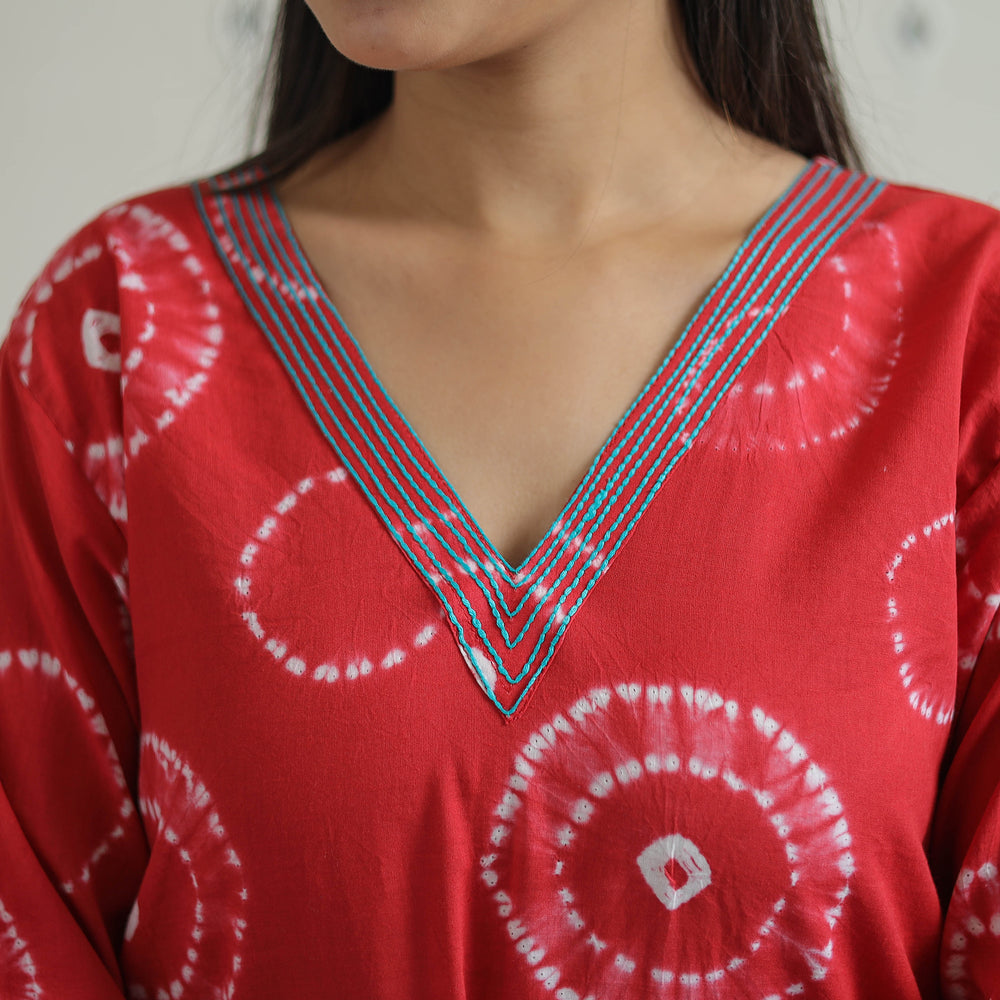 Red - A-Line Tie & Dye Cotton Shibori Kurta 04