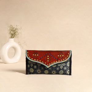 Traditional Kutch Mashru Silk Leather Flap Clutch / Wallet 110