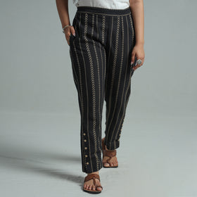 Black - Jacquard Weave Cotton Elasticated Pant 08