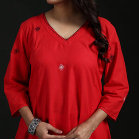 Hand Embroidered Jacquard Cotton A-Line Long Kurta for Women 02