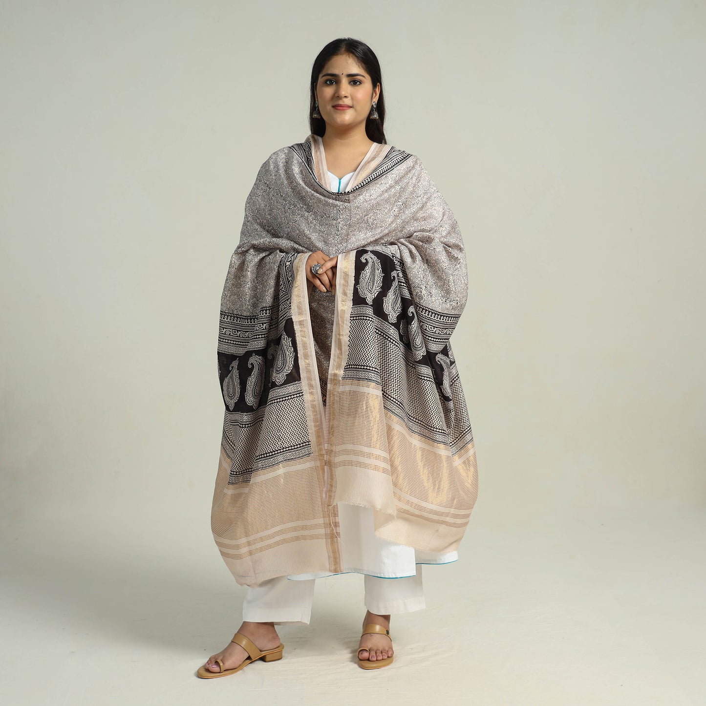 Grey - Traditional Maheshwari Silk Bagh Print Dupatta 26