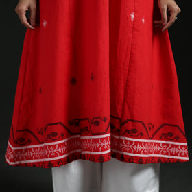 Hand Embroidered Jacquard Cotton A-Line Long Kurta for Women 02