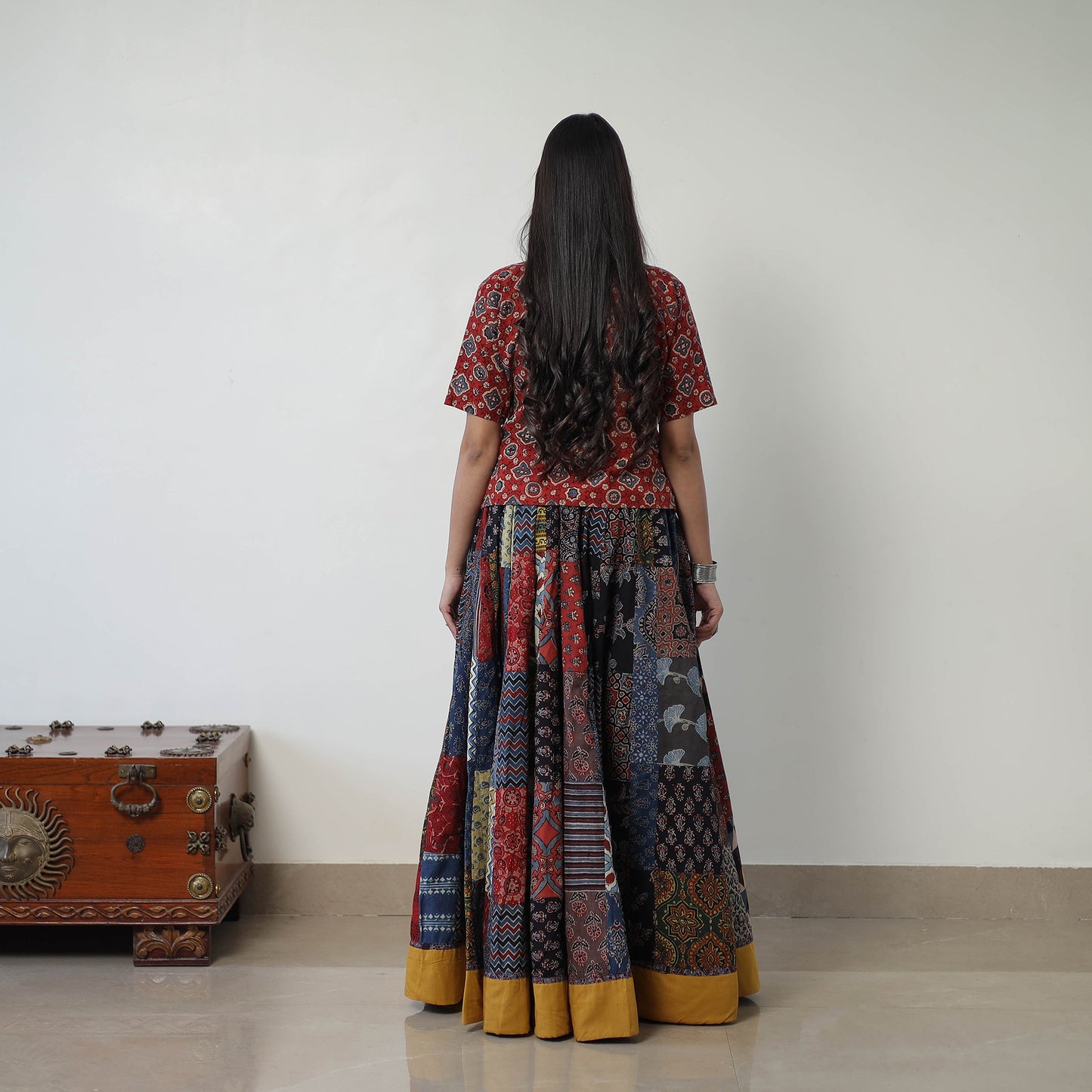 24 Kali Patchwork Block Printed Cotton Ajrakh Skirt 45