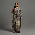 Buy Brown Natural Dyed Block Print Cotton Pipad Saree
