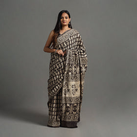 Buy Brown Natural Dyed Block Print Cotton Pipad Saree