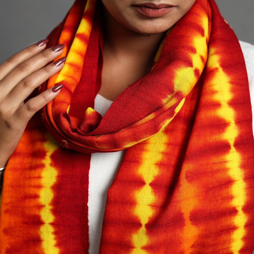 Red - Kutch Handwoven Bandhani & Shibori Woolen Stole 28