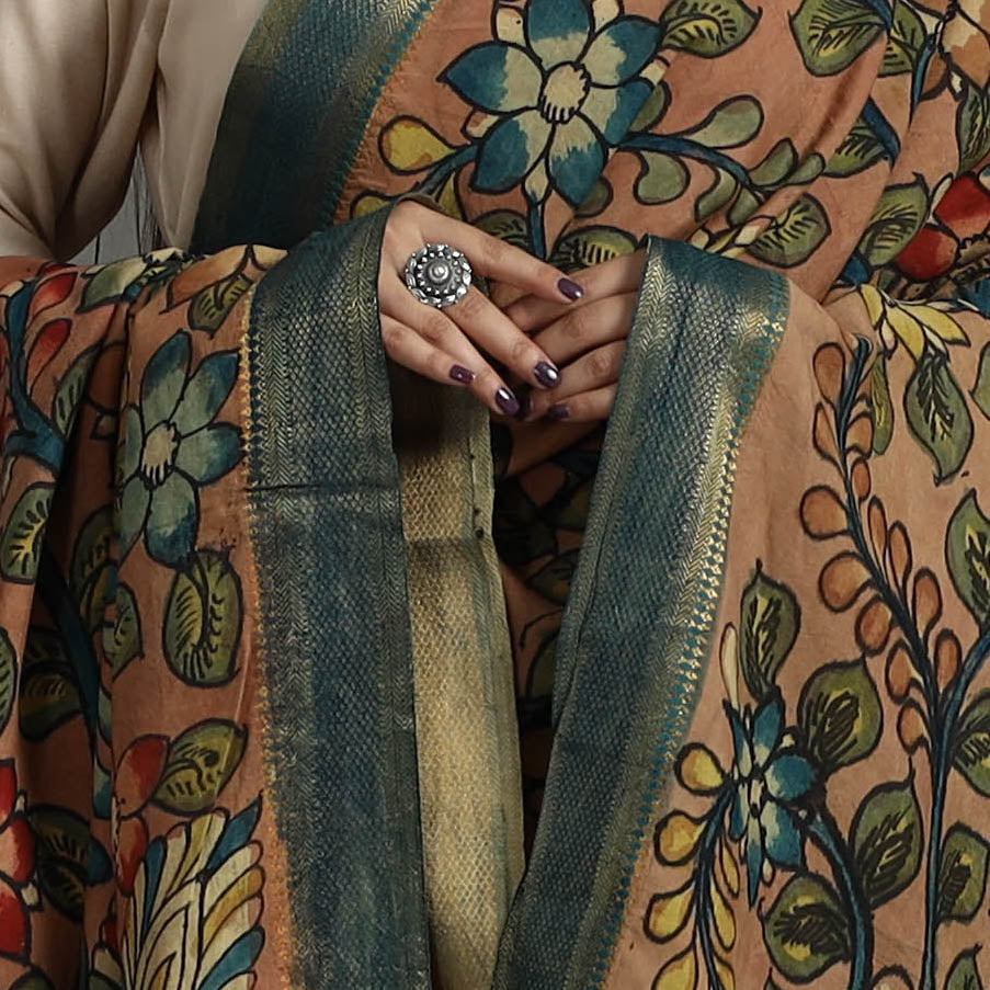 Brown - Bangalore Silk Srikalahasti Pen Kalamkari Dupatta 08