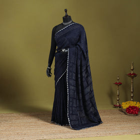 Blue - tie-dye muga silk kutch bandhani saree - handcrafted