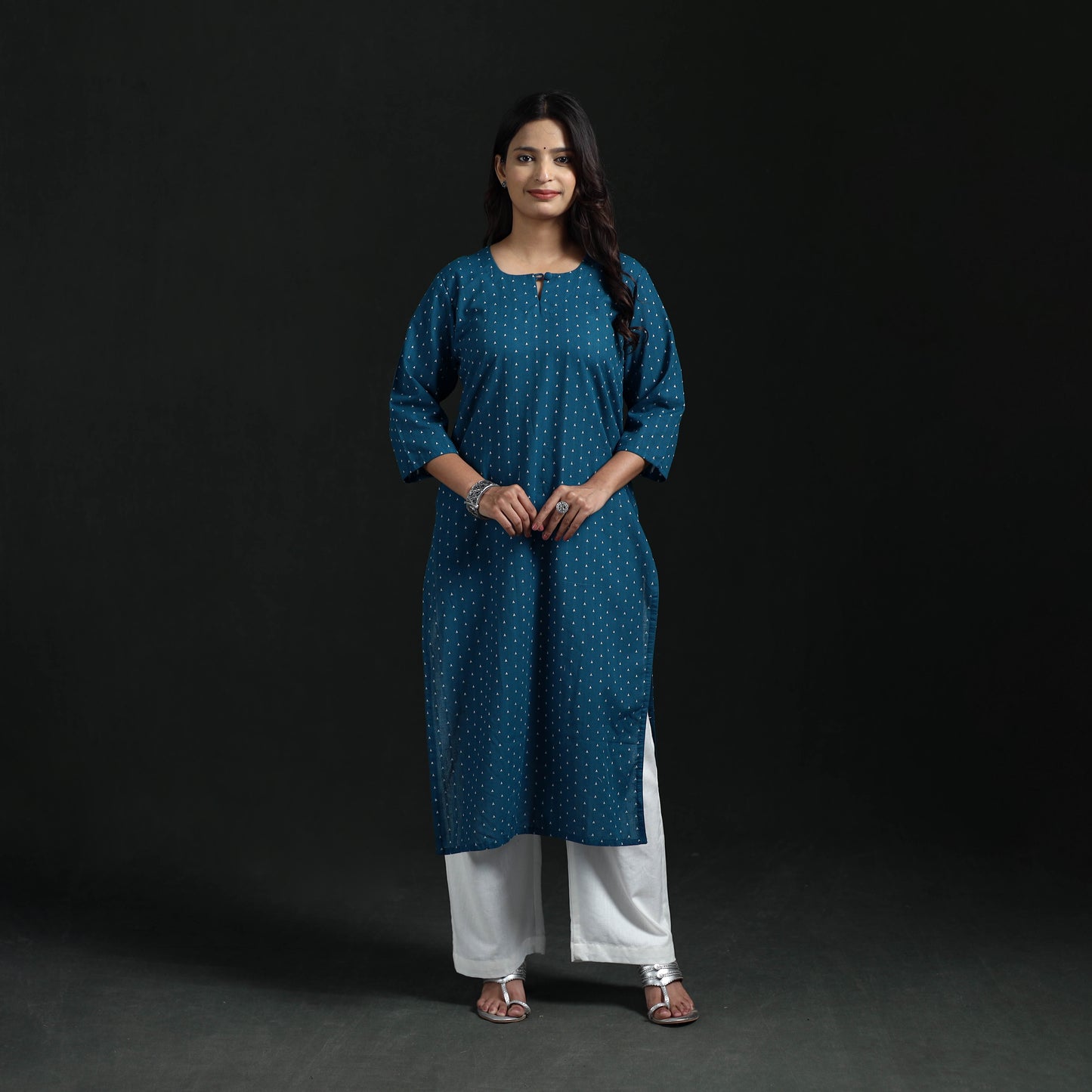 Jacquard Cotton Straight Long Kurta for Women 10