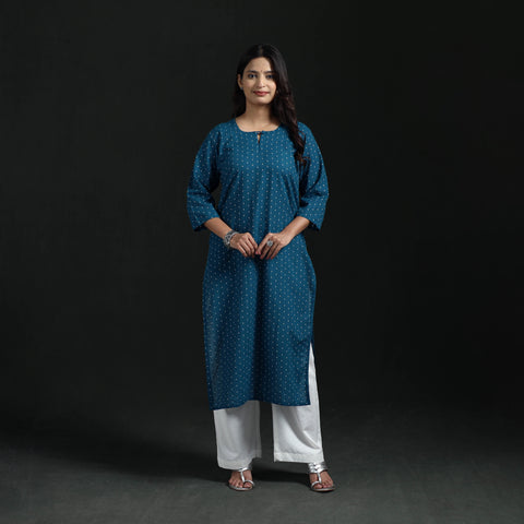 Jacquard Cotton Straight Long Kurta for Women 10