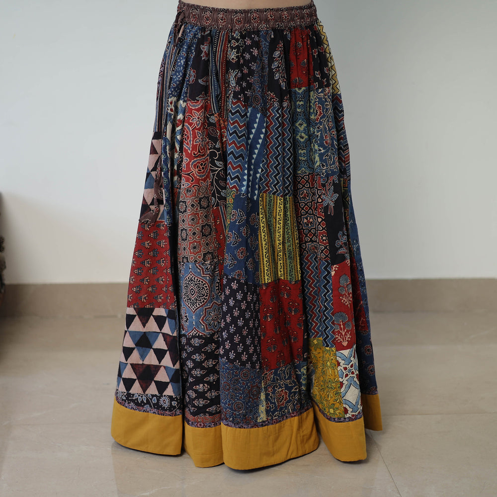 24 Kali Patchwork Block Printed Cotton Ajrakh Skirt 45