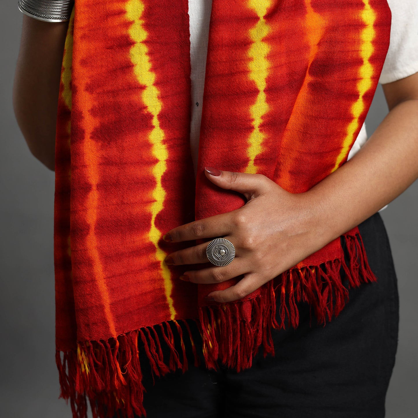 Red - Kutch Handwoven Bandhani & Shibori Woolen Stole 28