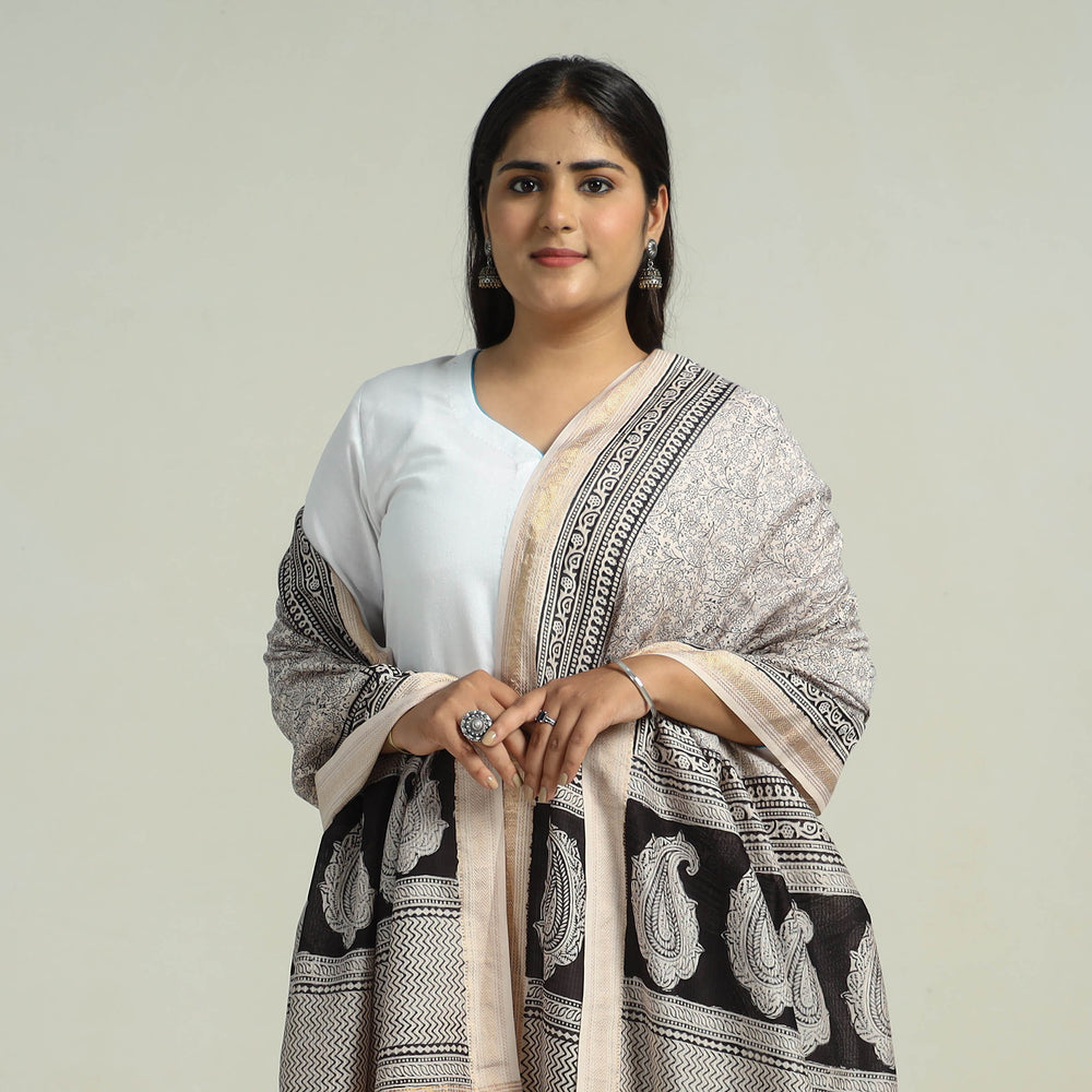 Grey - Traditional Maheshwari Silk Bagh Print Dupatta 26