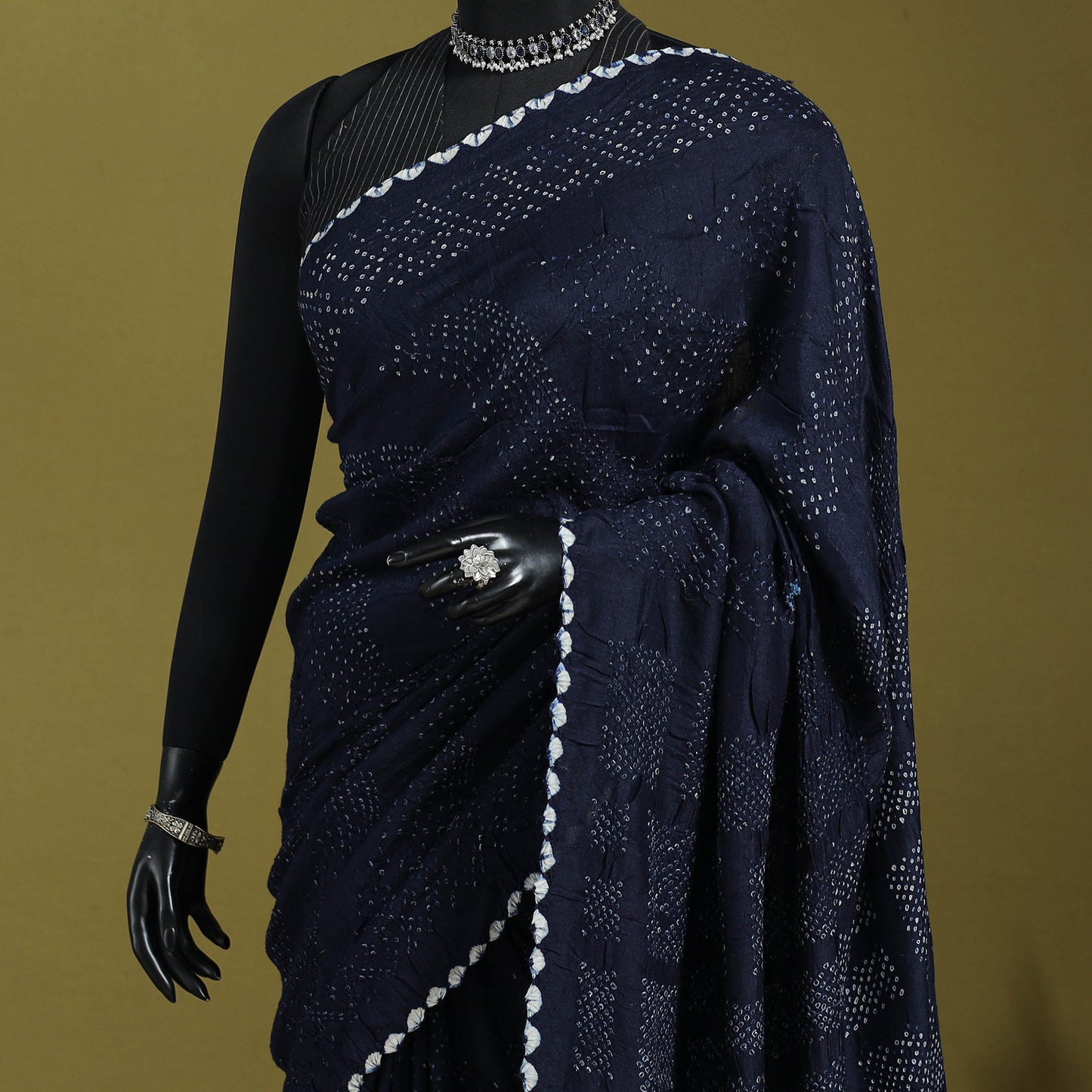 Blue - tie-dye muga silk kutch bandhani saree - handcrafted