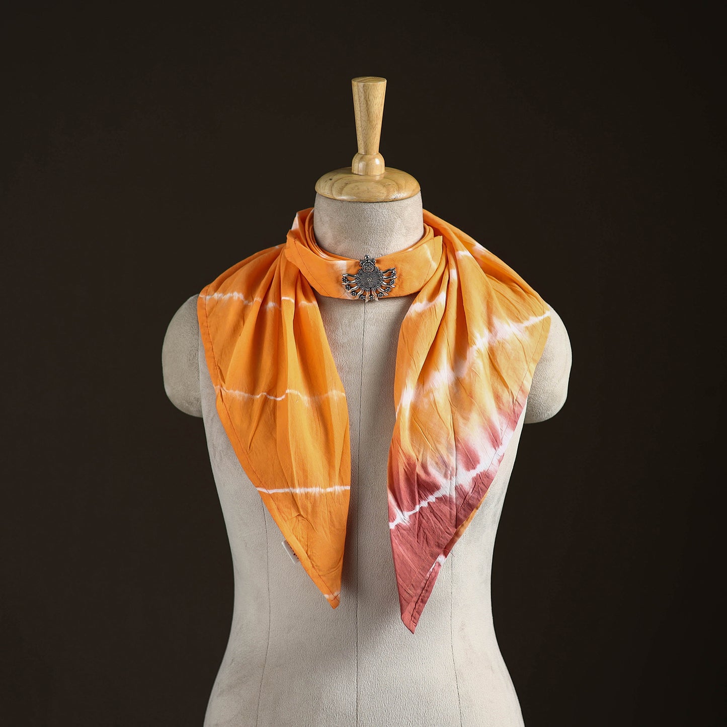 Shibori Tie-Dye Cotton Brooch Scarf 36