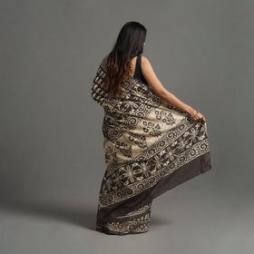 Buy Brown Natural Dyed Block Print Cotton Pipad Saree