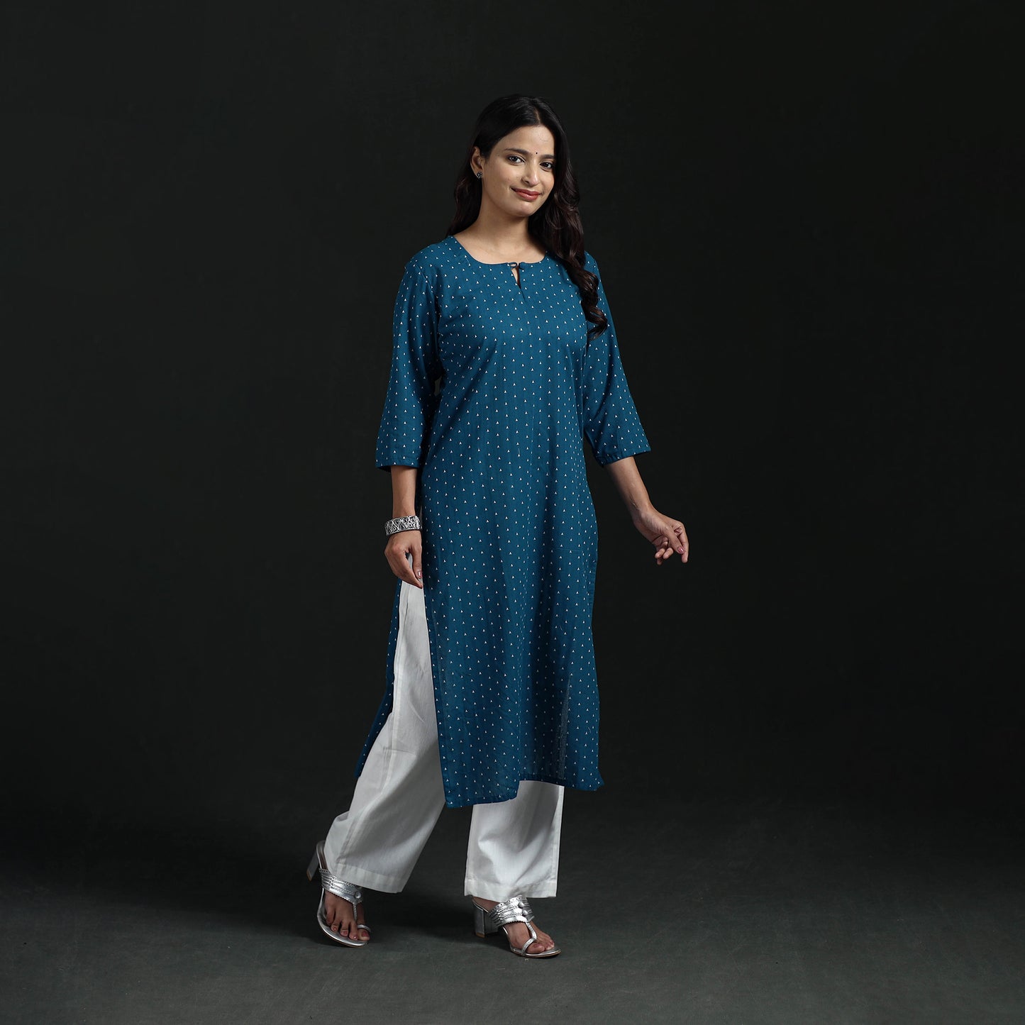 Jacquard Cotton Straight Long Kurta for Women 10