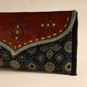 Traditional Kutch Mashru Silk Leather Flap Clutch / Wallet 110
