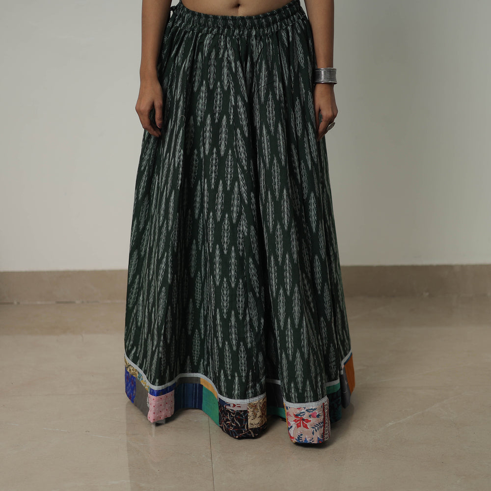 Green - 24 Kali Cotton Pochampally Ikat Skirt with Border 24