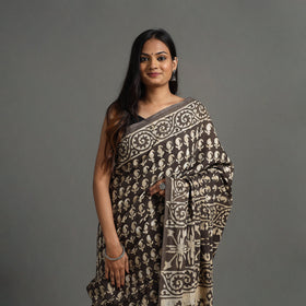 Buy Brown Natural Dyed Block Print Cotton Pipad Saree