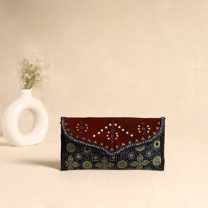 Traditional Kutch Mashru Silk Leather Flap Clutch / Wallet 111