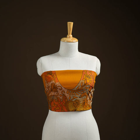 Orange - Bengal Kantha Hand Embroidered Cotton Blouse Piece 44