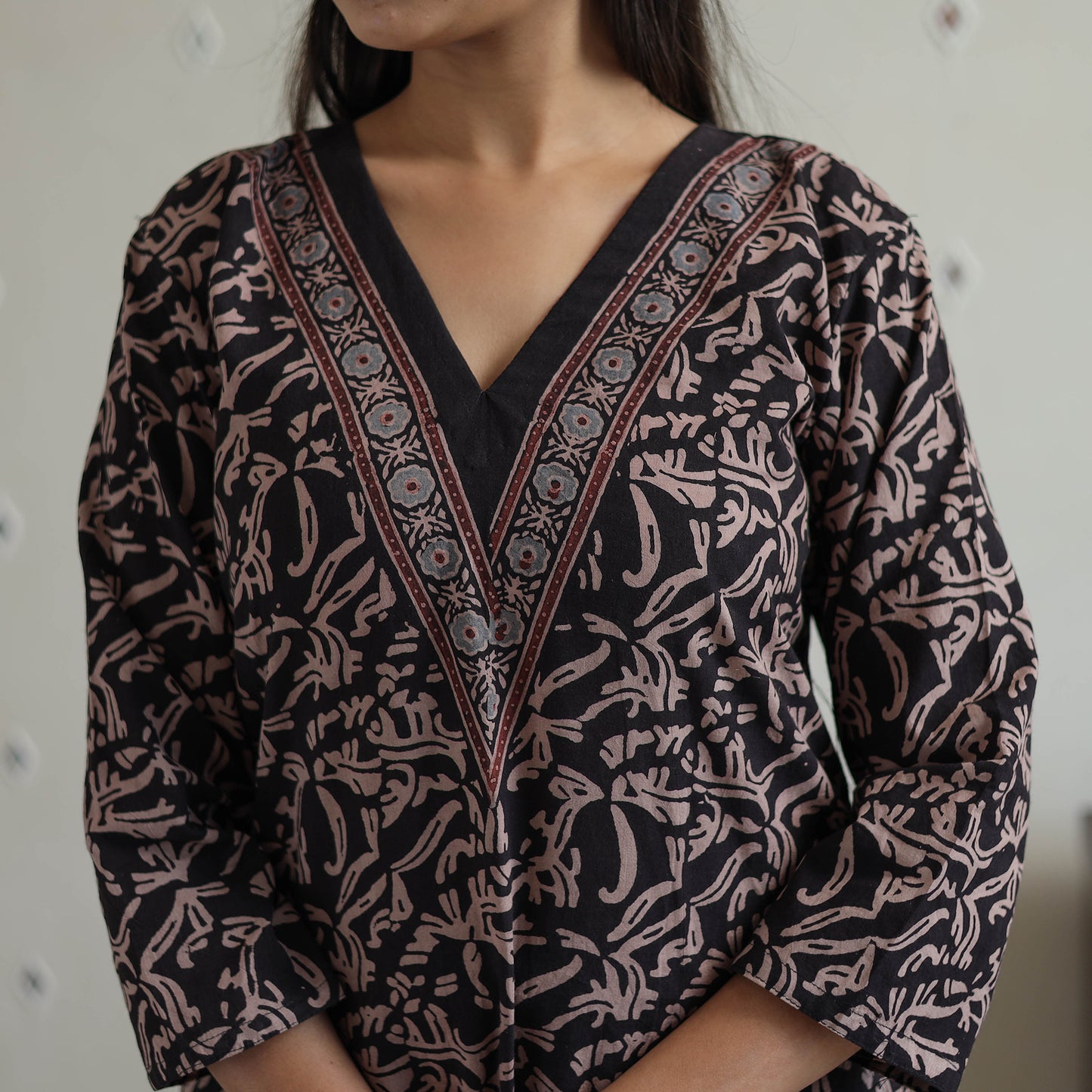 Black - Block Printed Cotton Ajrakh Kurta Set 03