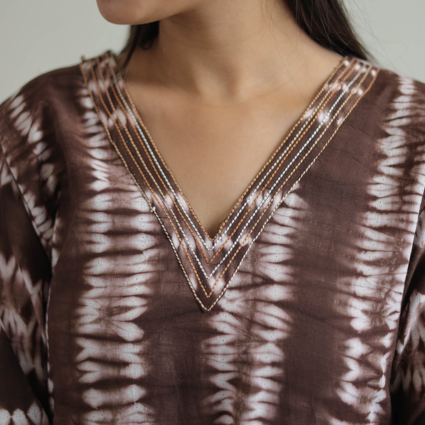 Brown - A-Line Tie & Dye Cotton Shibori Kurta 05